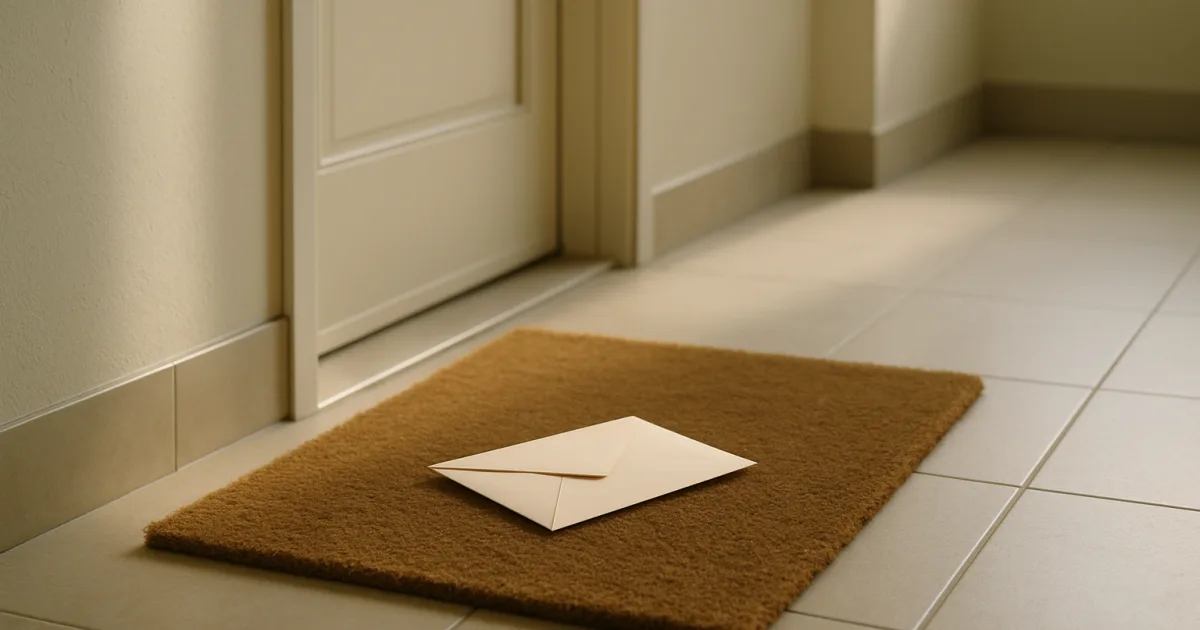 Enveloppe non ouverte posée sur un paillasson