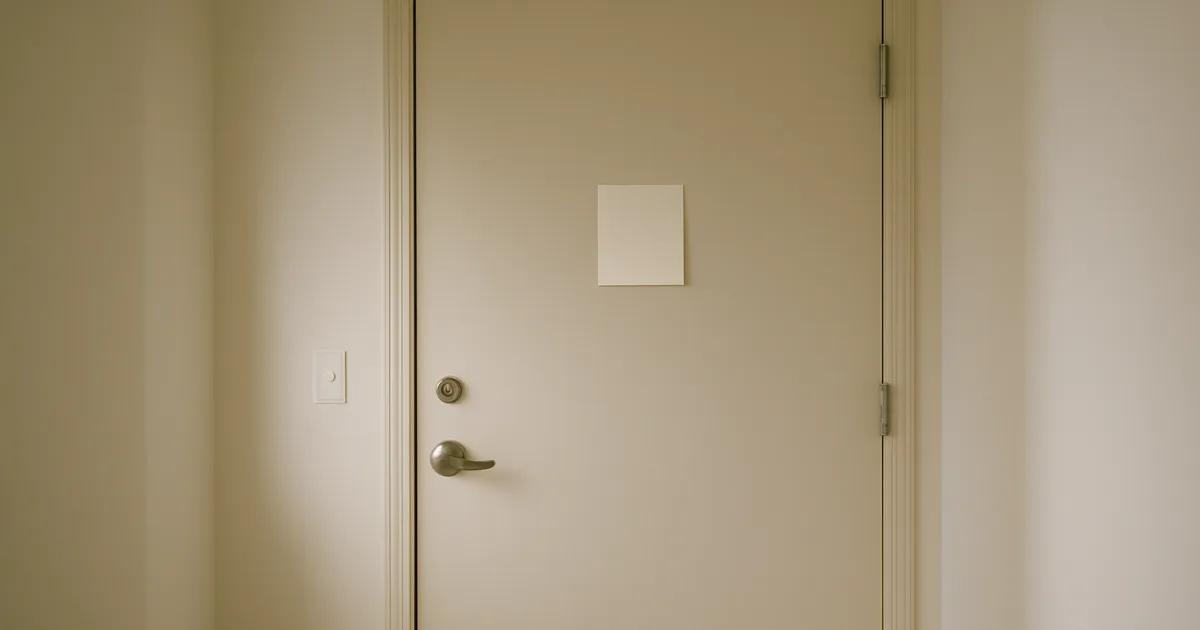 Porte d'appartement avec un avis affiché